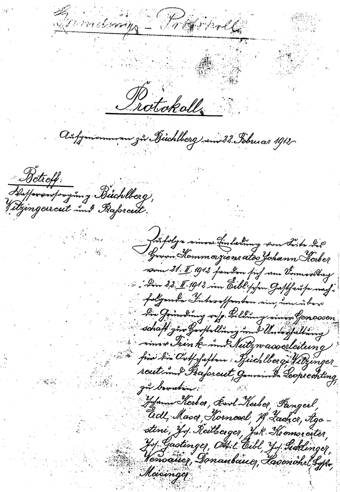 Gründungs-Protokoll des WBV-Büchlberg