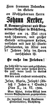 Todesanzeige von Johann Kerber
